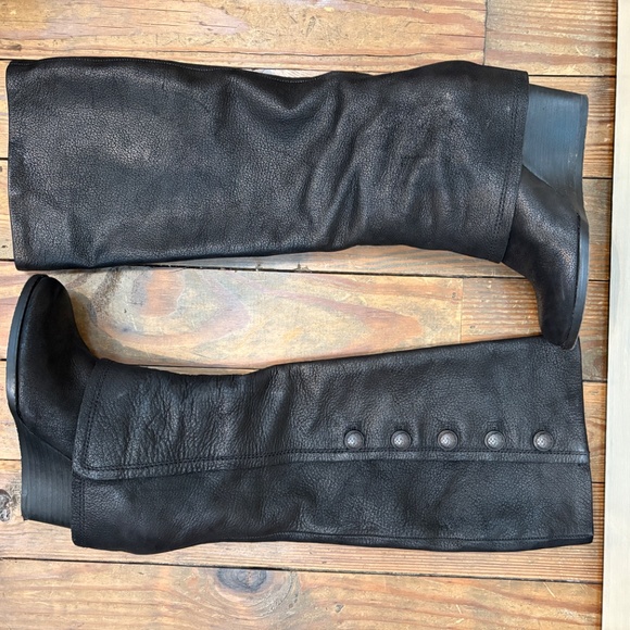 5.5 Black Vince Camuto Leather Wedge Boot with Button Detail - Picture 4 of 8